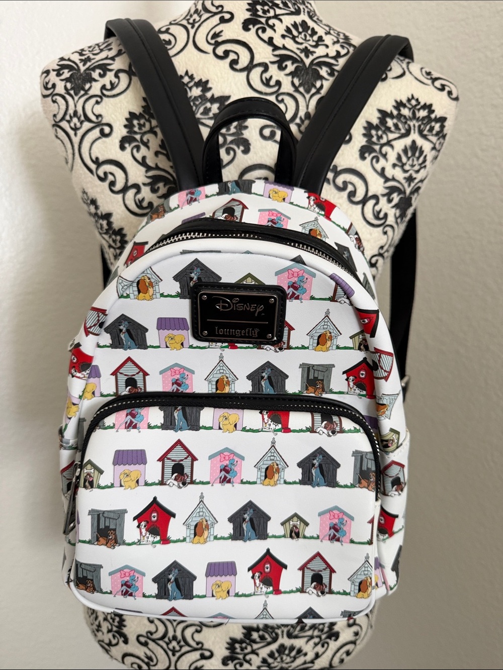 Loungefly White Mini Backpack with Colorful Doghouse Pattern